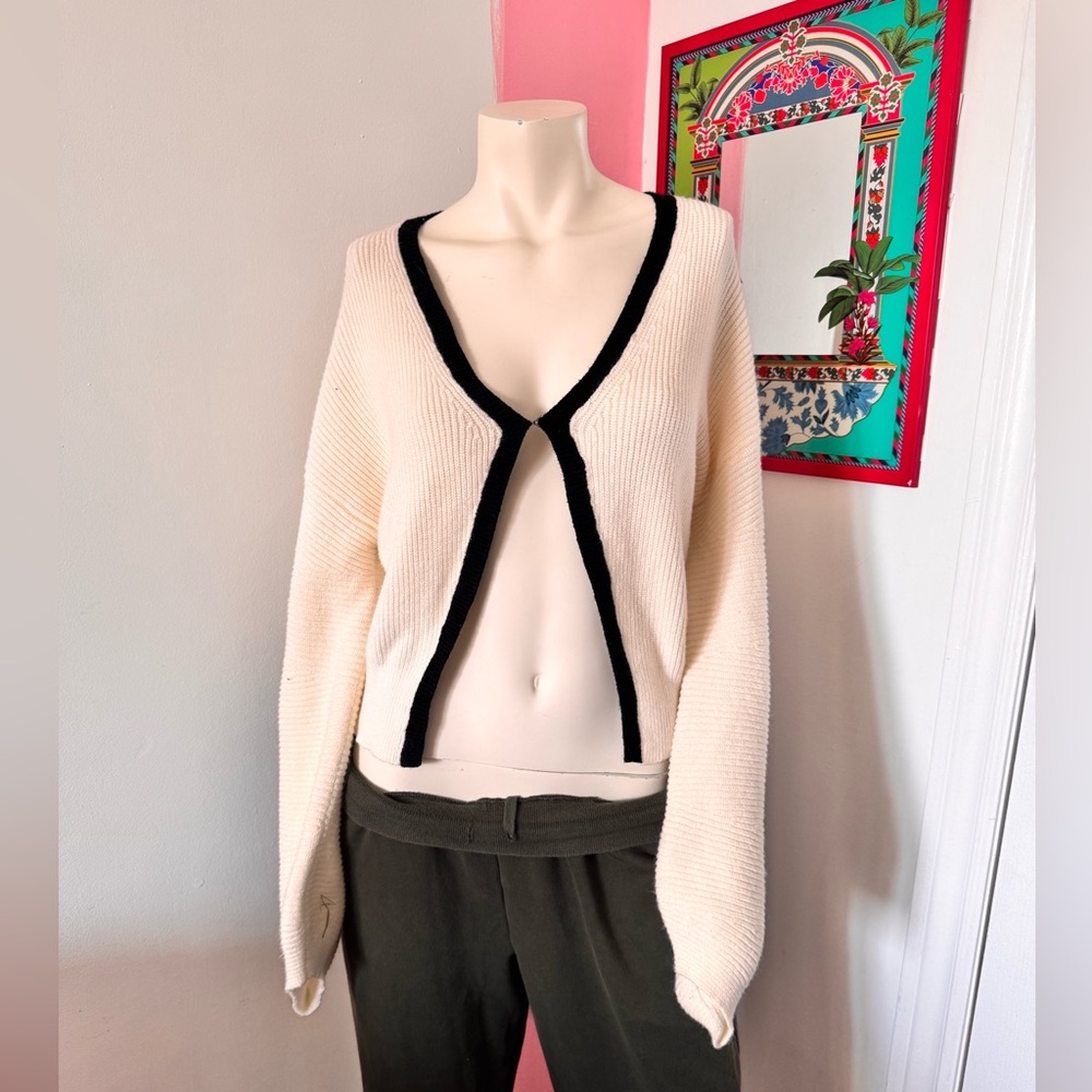 Cream and Black Cardigan Ribbed Cardigan